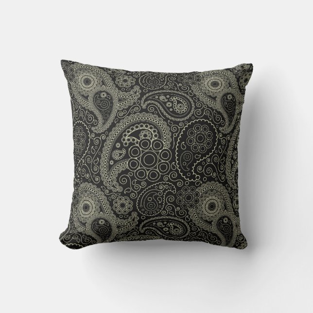Schwarzes und Sahnepaisley Kissen (Vorderseite)