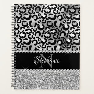 Schwarzes und silbernes Leopard-Girly-Glamour-Mono Planer
