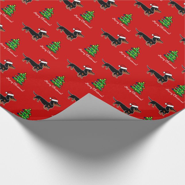 Schwarzes und TAN-Dackel-Weihnachtsaufstellung Geschenkpapier (Ecke)