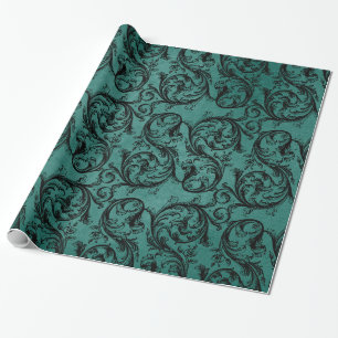 Schwarzes und Türkises vintage ornamentales Muster Geschenkpapier