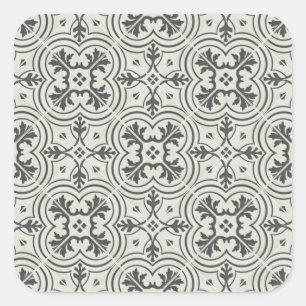 Schwarzes und verzierte Bodenfliese der Creme Quadratischer Aufkleber