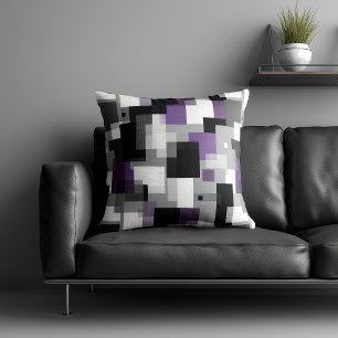Schwarzes und violettes abstraktes Muster Kissen