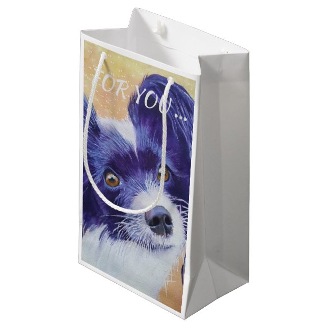 SCHWARZES UND WEISES PAPILLON KLEINE GESCHENKTÜTE (Vorderseite Schrägansicht)