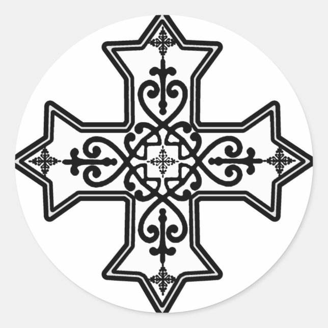 Schwarzes und Weiß-Kopftkreuz Runder Aufkleber (Vorderseite)