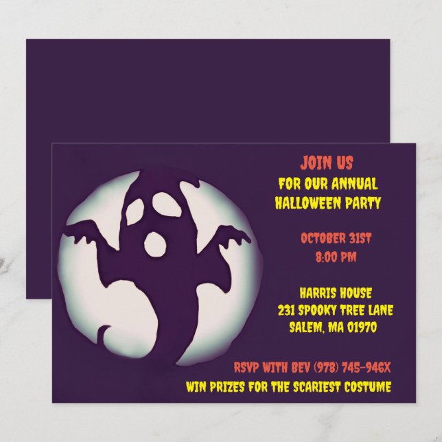 Schwarzes und Weiß-Spookes Halloween-Ghosting-Part Einladung (Vorne/Hinten)