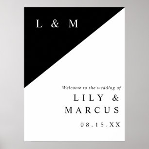 Schwarzes und weißes Chic-Monogramm-Hochzeits-Will Poster