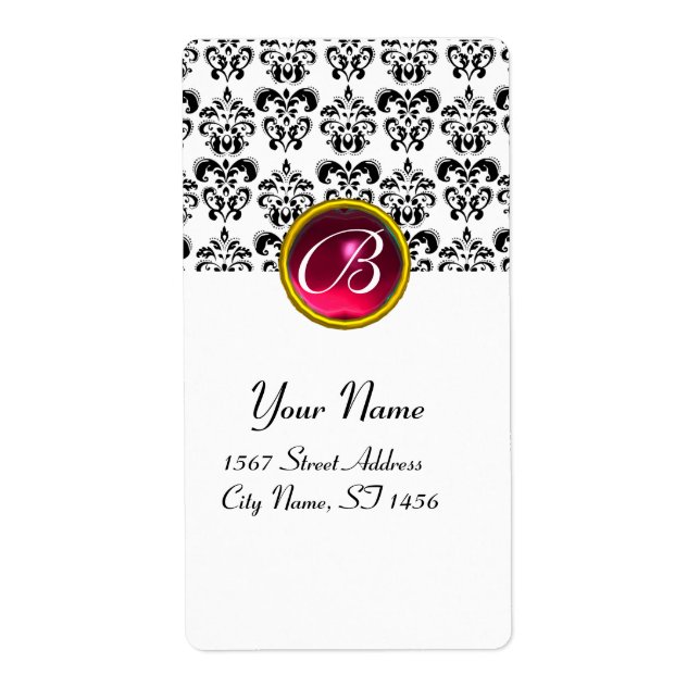 SCHWARZES UND WEISSES DAMASK-MONOGRAMM, Rosa Ruby (Vorne)