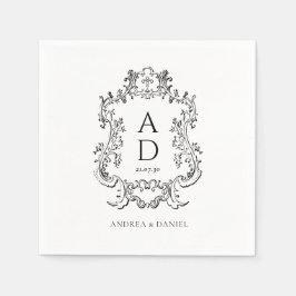 Schwarzes und weißes florales Hochzeitsmonogramm Serviette