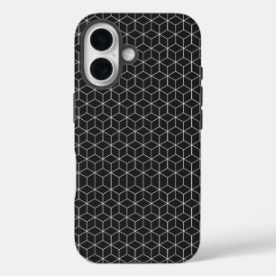 Schwarzes und Weißes Geometrisches Würfelmuster iPhone 16 Hülle