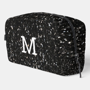 Schwarzes und weißes glänzendes Glitter-Monogramm Waschbeutel