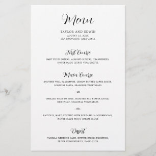 Schwarzes und weißes modernes Budget-Hochzeitsmenü Flyer