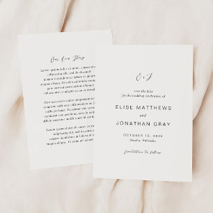 Schwarzes und weißes Monogramm Elegante Hochzeit Save The Date