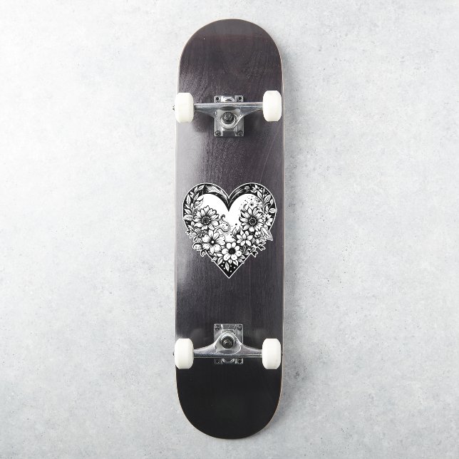 Schwarzes und weißes Stammesherz Aufkleber (Skateboard)