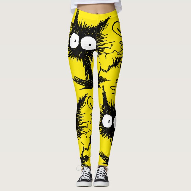 Schwarzes Unkempt Kätzchen GabiGabi Gelb Leggings (Vorderseite)