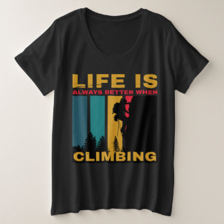 Schwarzes Vintage-Kletter-Wander-Camping-T-Shirt i Große Größe T-Shirt