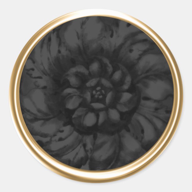 Schwarzes Vintages Barockschmuck Siegel Runder Aufkleber (Vorderseite)