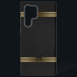 Schwarzes Vintages Leder Textur Gold Streifen Samsung Galaxy Hülle<br><div class="desc">Bild eines Vintagen schwarzen Ledertextur mit goldenen Streifen. Optionales Monogramm.</div>