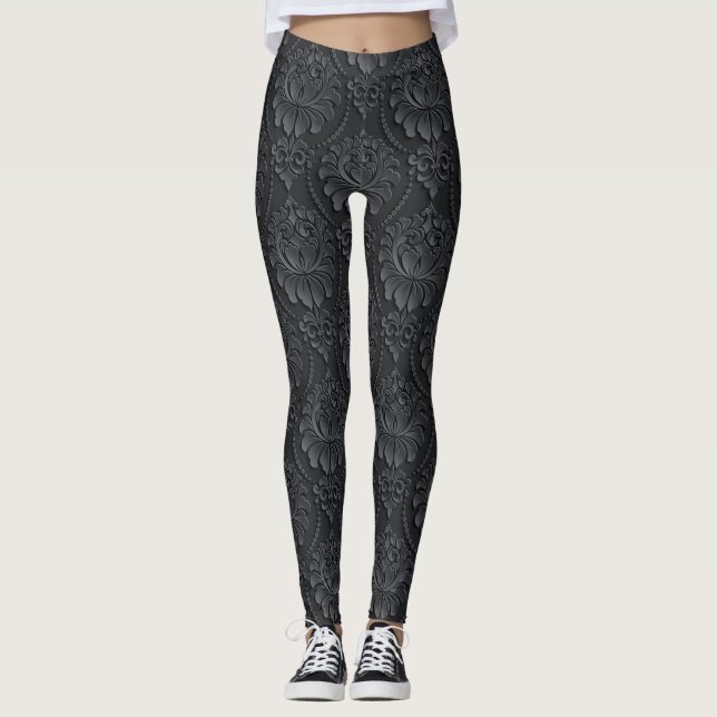 Schwarzes Vintages Muster Leggings (Vorderseite)