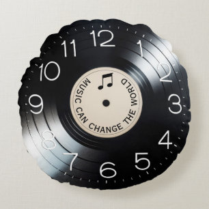 Schwarzes Vinyl-Album mit Musikangebot Rundes Kissen