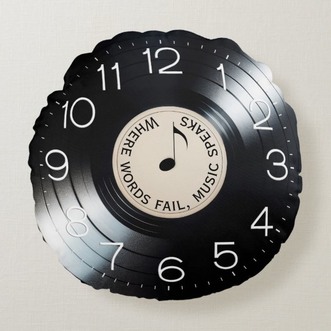 Schwarzes Vinyl Album mit Zitat Rundes Kissen (Vorderseite)