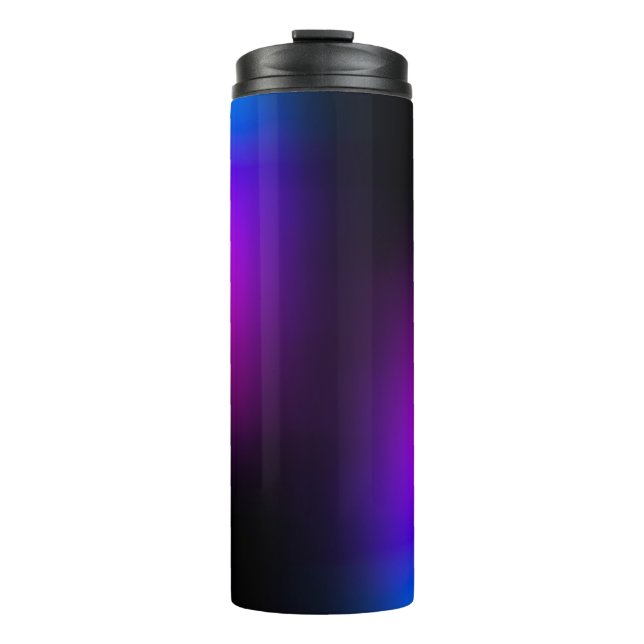 Schwarzes Violet Gradient Glow Thermosbecher (Vorderseite)