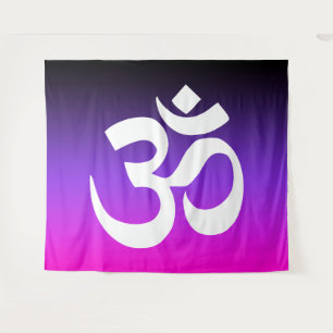 Schwarzes Violett und Hot Pink Ombre Om Symbol Wandteppich