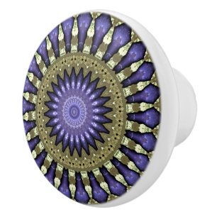 Schwarzes violettes lila Imitat-Goldmandala-Muster Keramikknauf