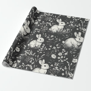 Schwarzes Waldkaninchen-Botanikmuster Geschenkpapier