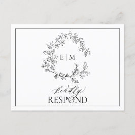 Schwarzes Wappen Monogram Wedding RSVP Einladungspostkarte