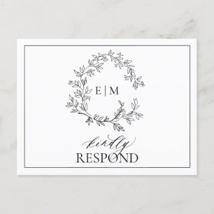 Schwarzes Wappen Monogram Wedding RSVP Einladungspostkarte
