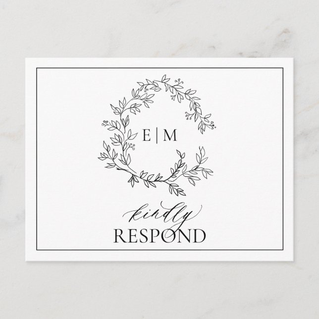 Schwarzes Wappen Monogram Wedding RSVP Einladungspostkarte (Vorderseite)