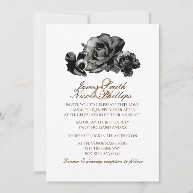 Schwarzes Wasser Rose Elegante Hochzeiten Einladung (Vorderseite)
