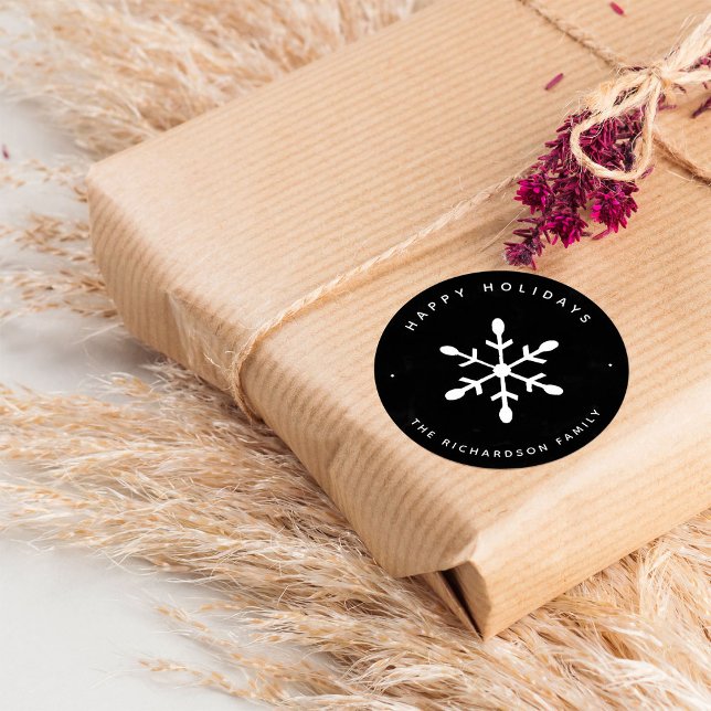 Schwarzes Wasser und weißes Schneeflocken | Weihna Runder Aufkleber (Von Creator hochgeladen)