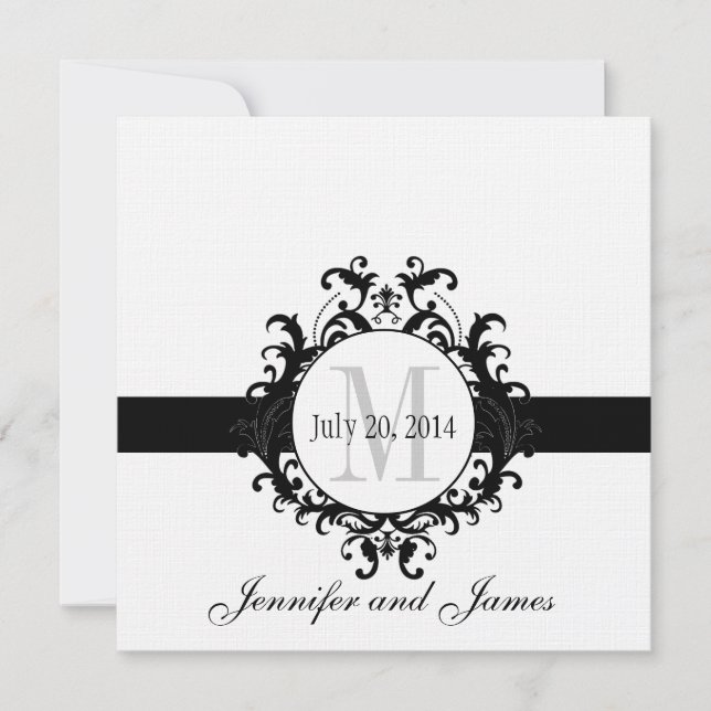 Schwarzes Wedding Leinenmonogramm Save the Date Einladung (Vorderseite)