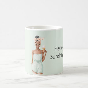 Schwarzes weibliches Minz-T-Shirt Hello Sunshine E Kaffeetasse