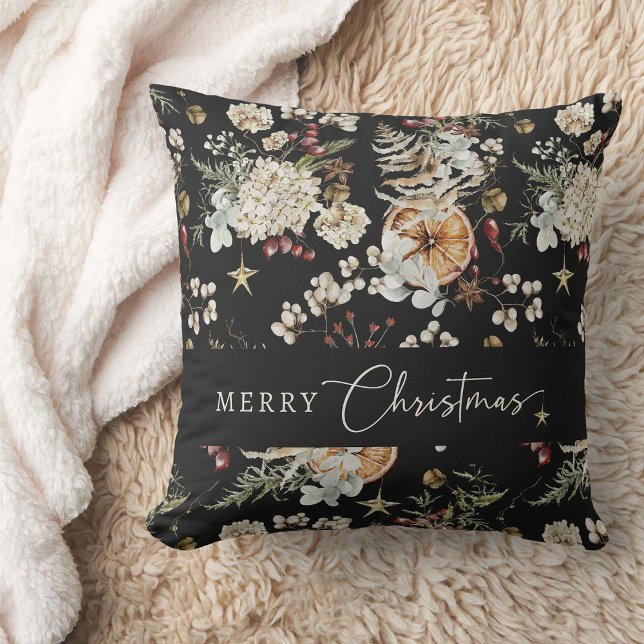 Schwarzes Weihnachtsfest Kissen (Black Rustic Boho Merry Christmas Throw Pillow
)