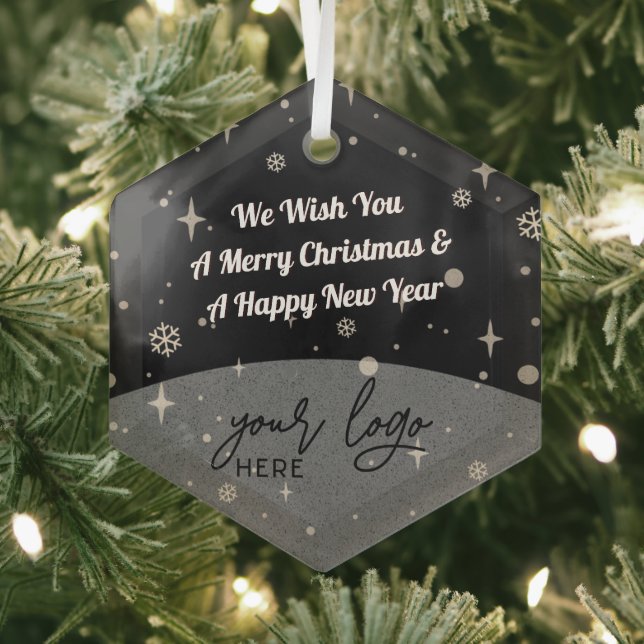 Schwarzes Weihnachtsgeschenk-Logo Ornament Aus Glas (Insitu)
