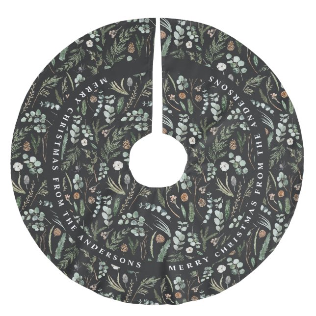 Schwarzes Weihnachtsgeschenk - modernes botanische Polyester Weihnachtsbaumdecke (Vorderseite)