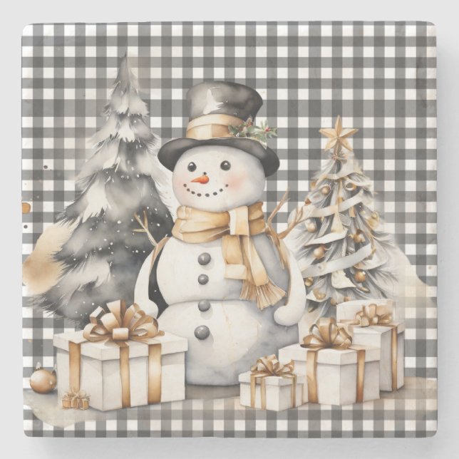 Schwarzes Weihnachtsschneedesign Steinuntersetzer (Vorderseite)