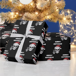 Schwarzes Weihnachtsskelett Humorvolle gotische We Geschenkpapier