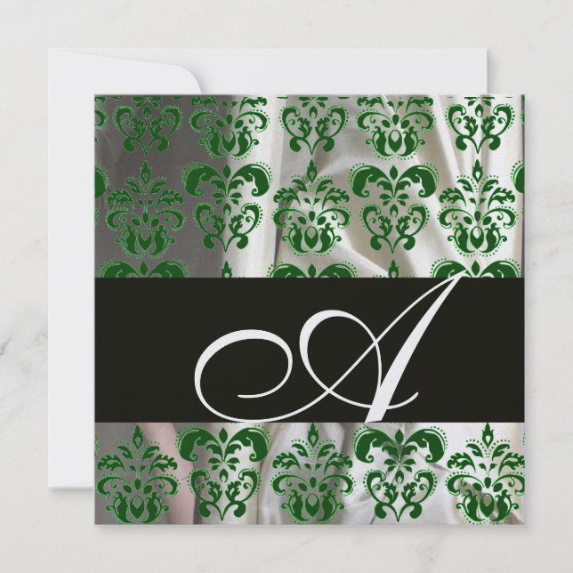 SCHWARZES, WEISS, EIS SILK DAMASK KLOTH MONOGRAMM EINLADUNG (Vorderseite)