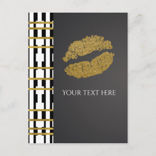 Schwarzes Weiß & Faux-Gold-Schimmer-Lippen-Event Postkarte