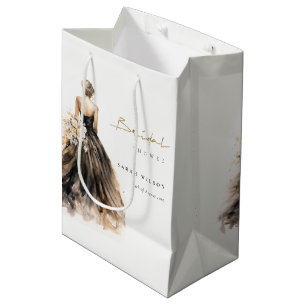 Schwarzes Weiß Wasserfarbe Hochzeitskleid Brautpar Mittlere Geschenktüte