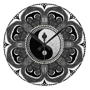 Schwarzes+Weiße Stammes- Blumen-neues Große Wanduhr