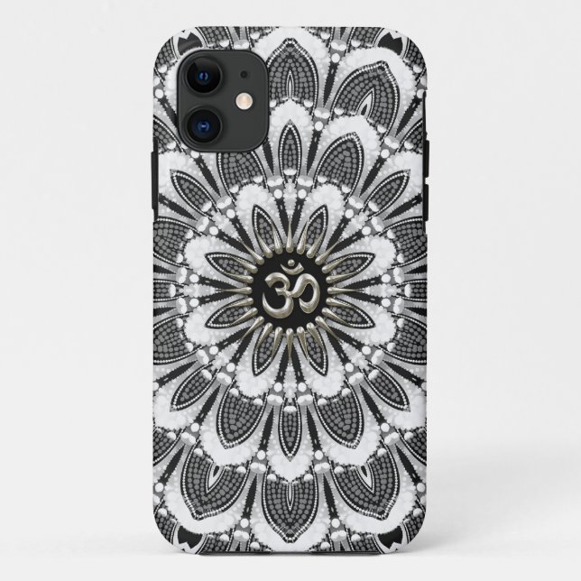 Schwarzes+Weißes Blumensilber-OM-Case-Mate iPhone Case-Mate iPhone Hülle (Rückseite)