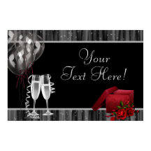 Schwarzes weißes Glitzer Champagner Party-Banner