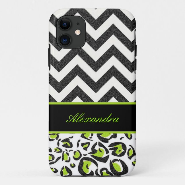 Schwarzes, weißes, grünes, Zickzack, Tiermuster Case-Mate iPhone Hülle (Rückseite)
