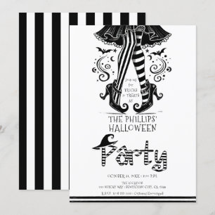 Schwarzes & Weißes Halloween-Party Einladung