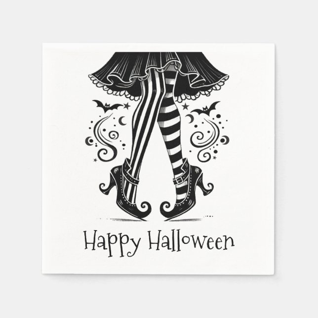 Schwarzes & Weißes Halloween-Party Serviette (Vorderseite)