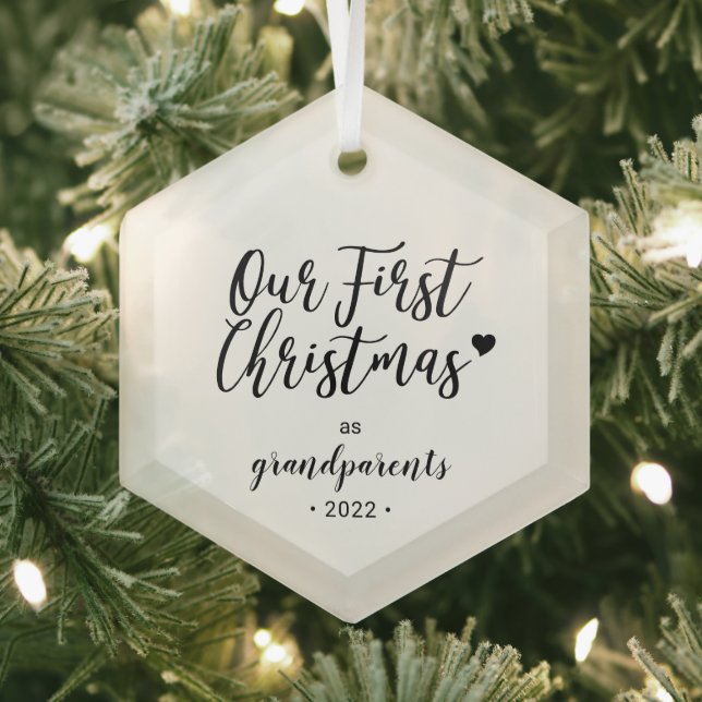 Schwarzes & Weißes Herz Großeltern Erste Weihnacht Ornament Aus Glas (Insitu)